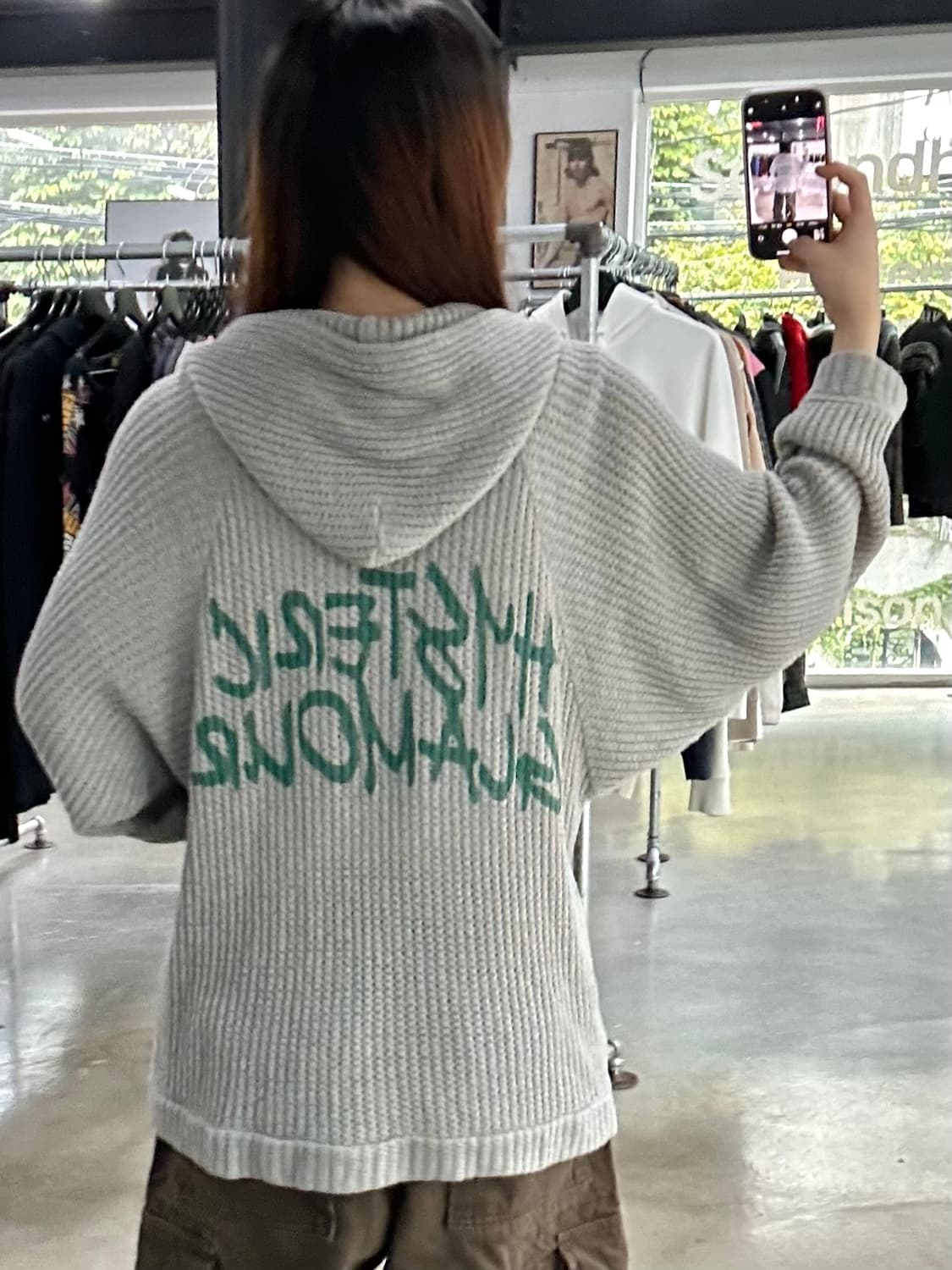 히스테릭글래머 백로고 오트밀그레이 후드니트집업 상품이미지1