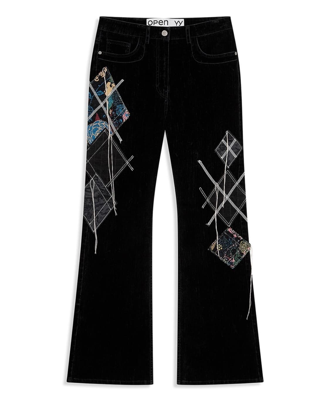 오픈와이와이 아가일 패치드 부츠컷 팬츠 s 상품이미지1