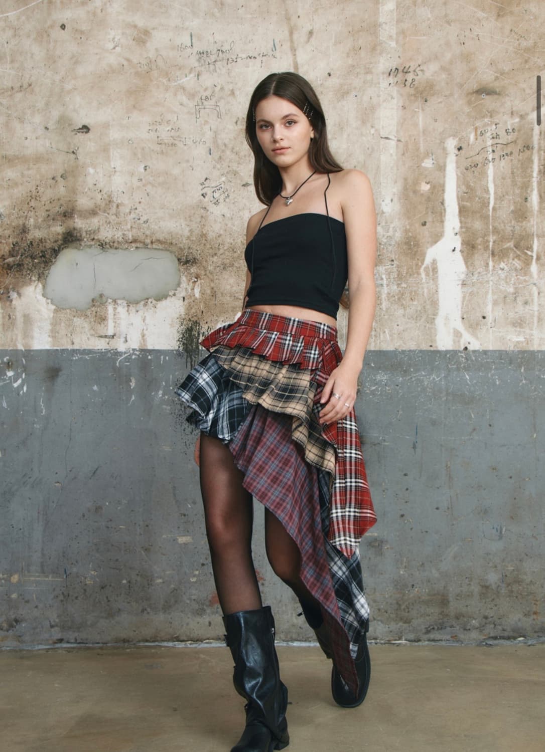 레이어드 체크 스커트 팬츠 상품이미지3