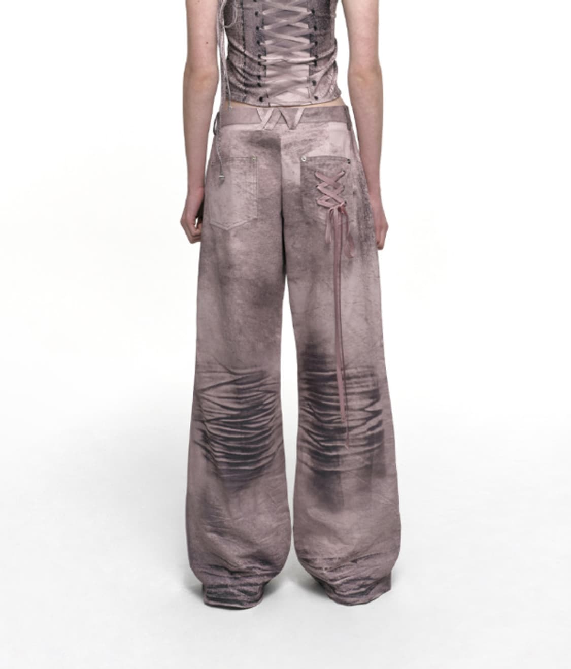 나체 레이스업 프린팅 팬츠 핑크 상품이미지4