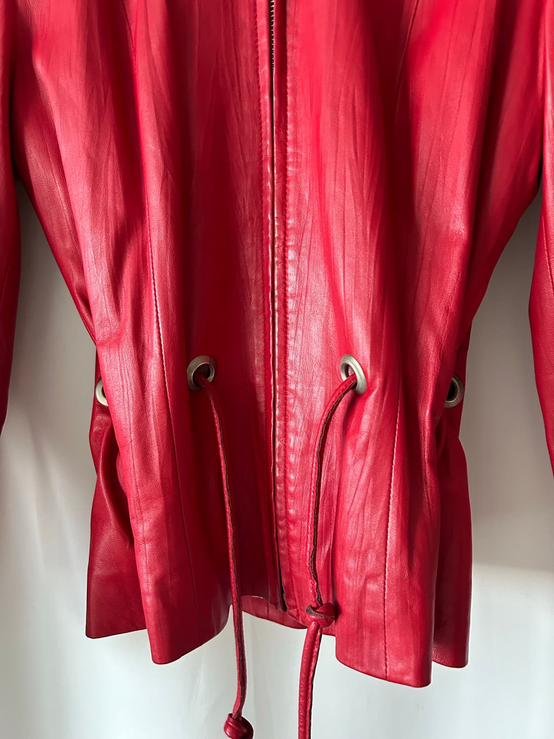 레드 리얼 레더 후드 자켓 상품이미지2