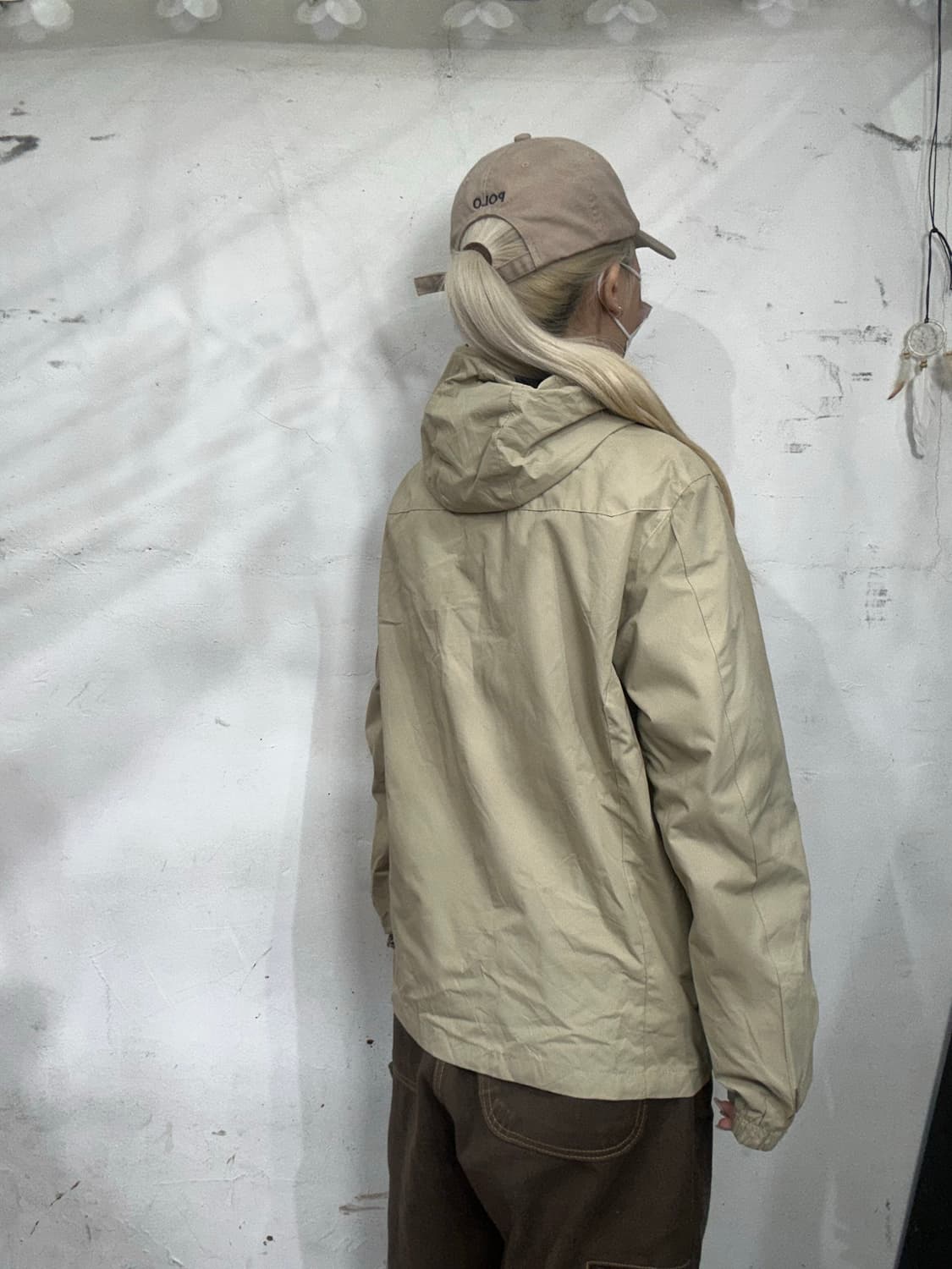 데상트 베이지 오버핏 후드 바람막이 올드스쿨 트랙 자켓 M 상품이미지3