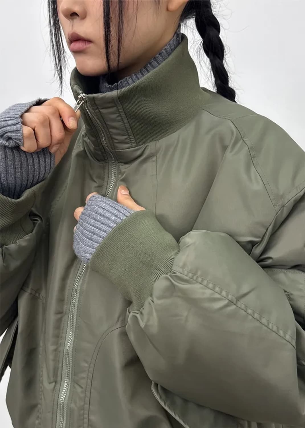 무료배송) 블랙업 하이넥 항공점퍼 카키 상품이미지3