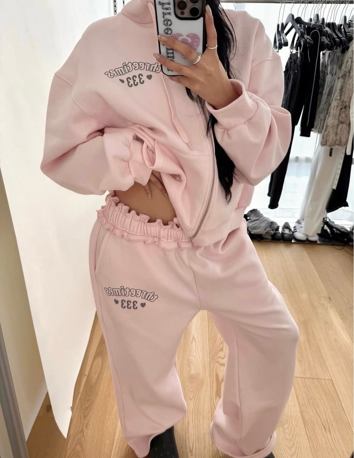 쓰리타임즈 smurf 블랙 세트 (후드집업&팬츠) 상품이미지1