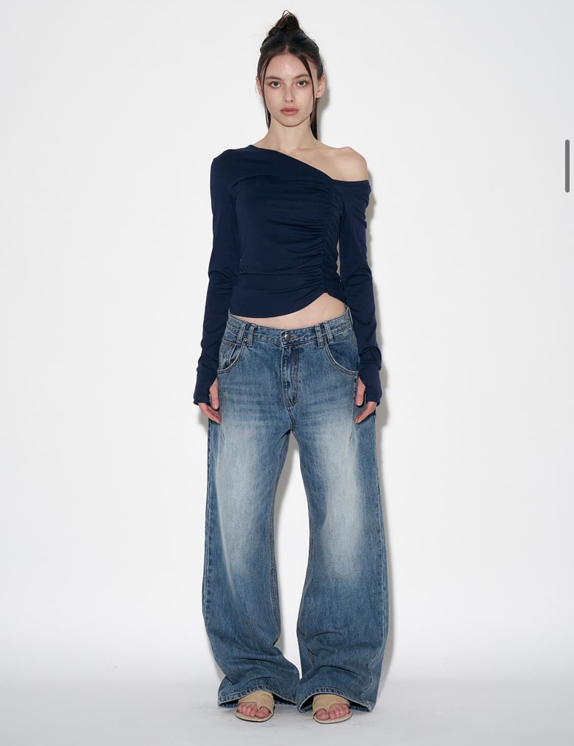 플리즈노팔로우 25Damaged Washing Wide Denim 청바지 상품이미지5