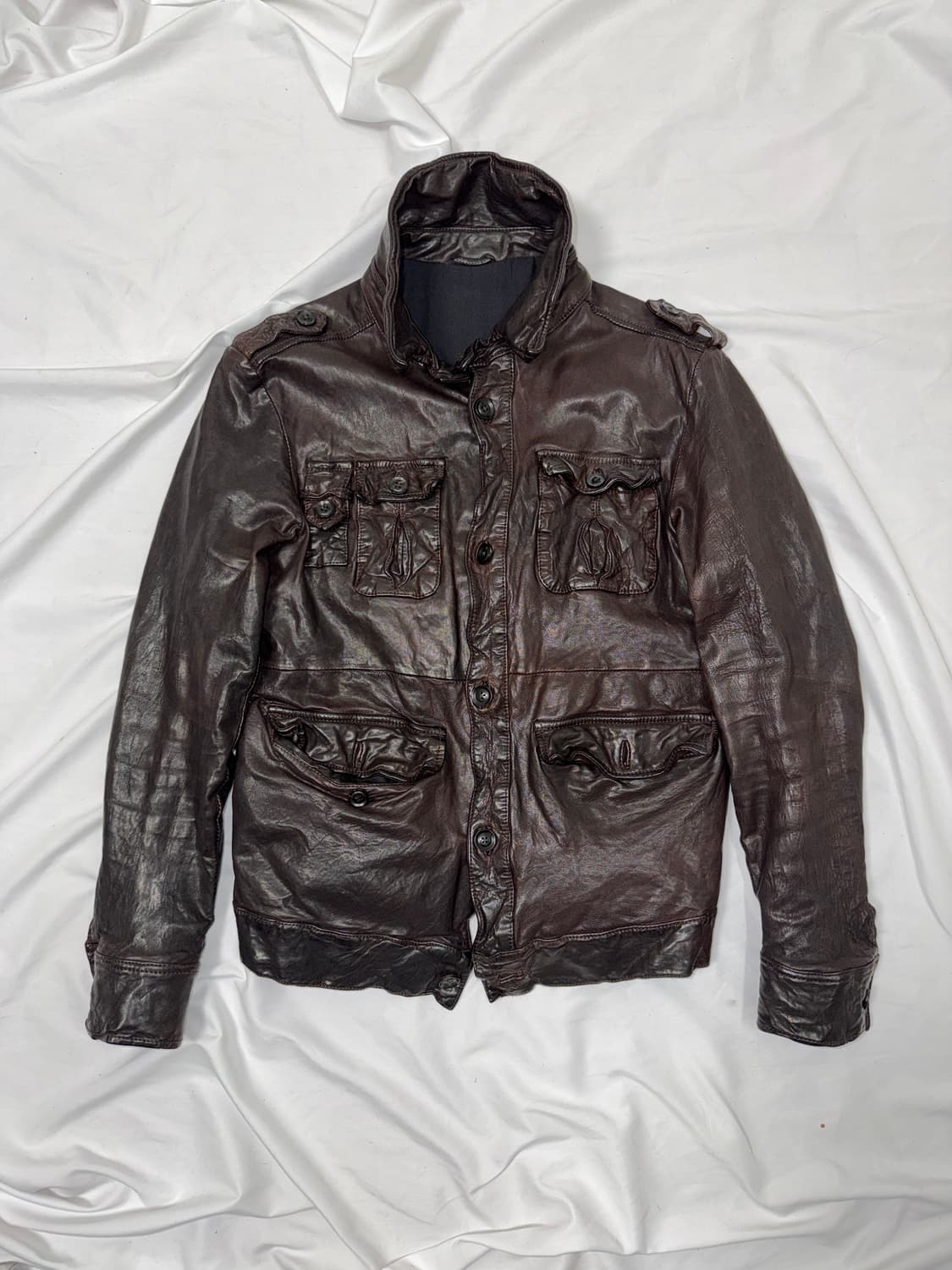 크링클 하이넥 레더 필드 자켓 상품이미지4