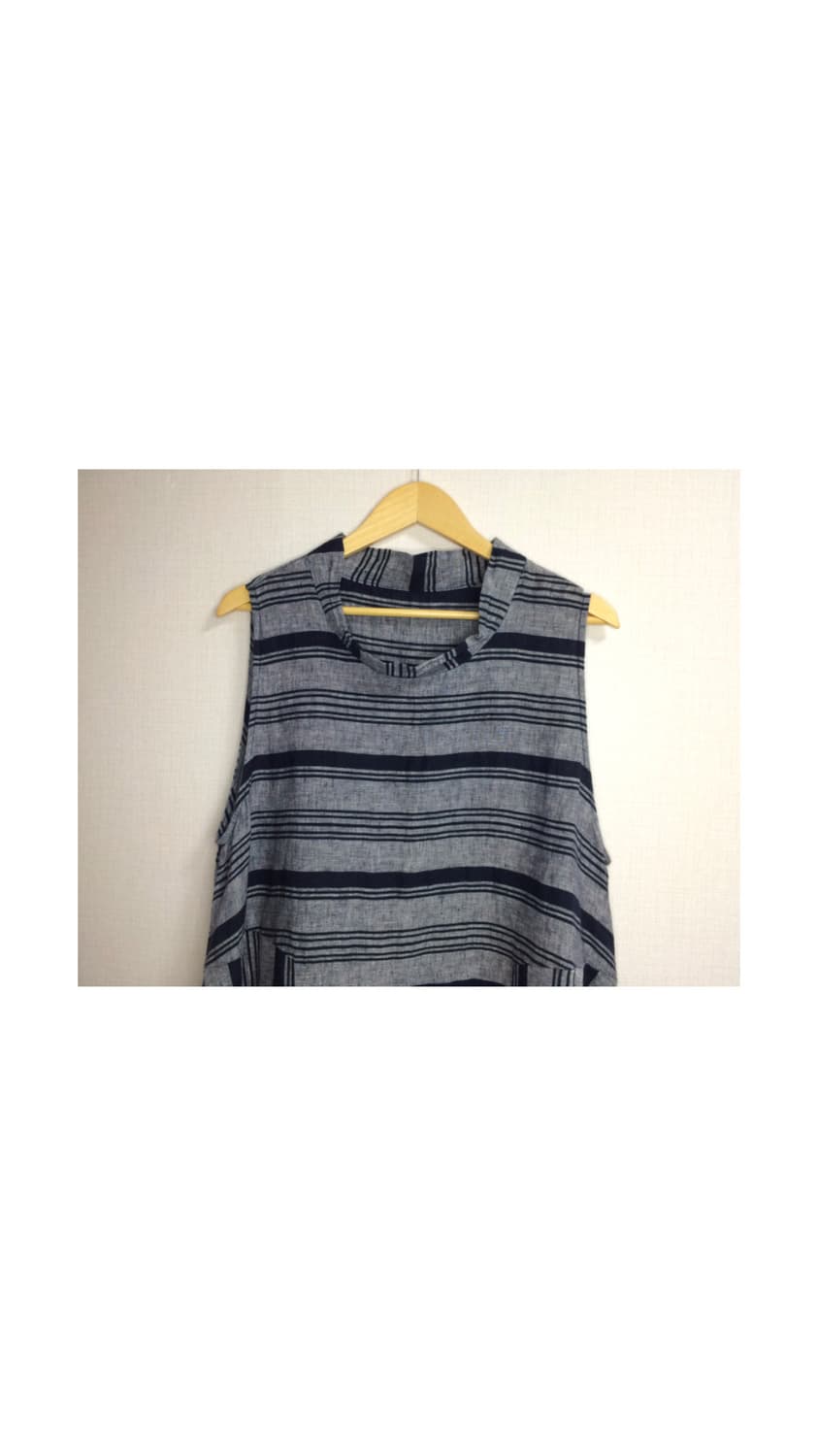 빈티지 그레이 블루 스트라이프 하이넥 원피스 상품이미지2