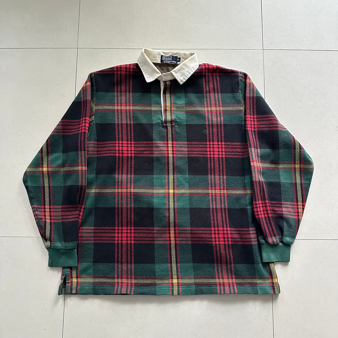 90s 폴로 랄프로렌 타탄 체크 럭비 셔츠 L  상품이미지1