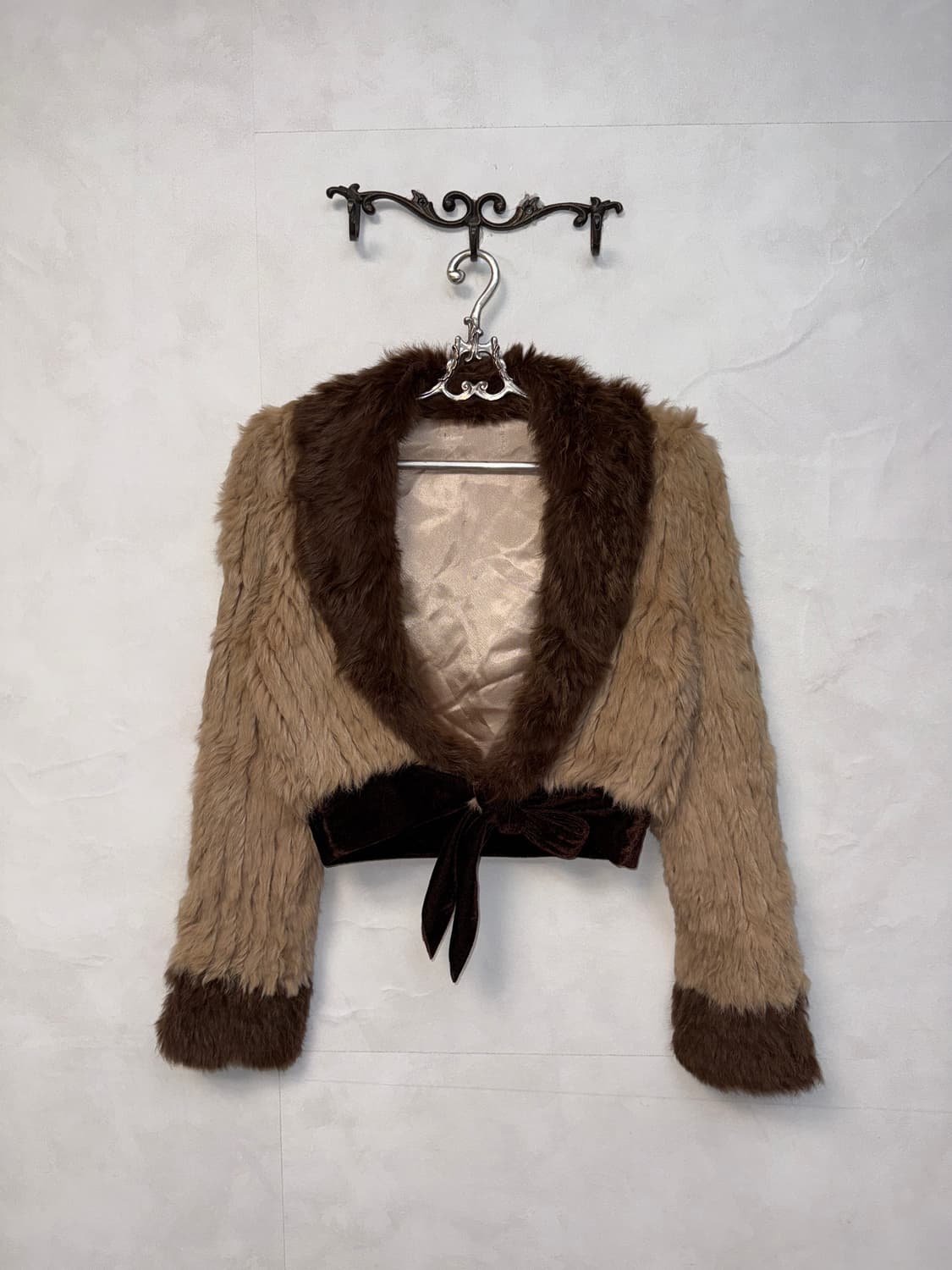 Beige brown fur knit crop bolero jacket  상품이미지1