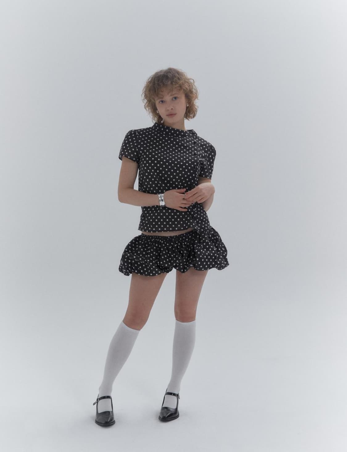 Kanari short sleeve puff shirt dot 땡땡이 상품이미지3