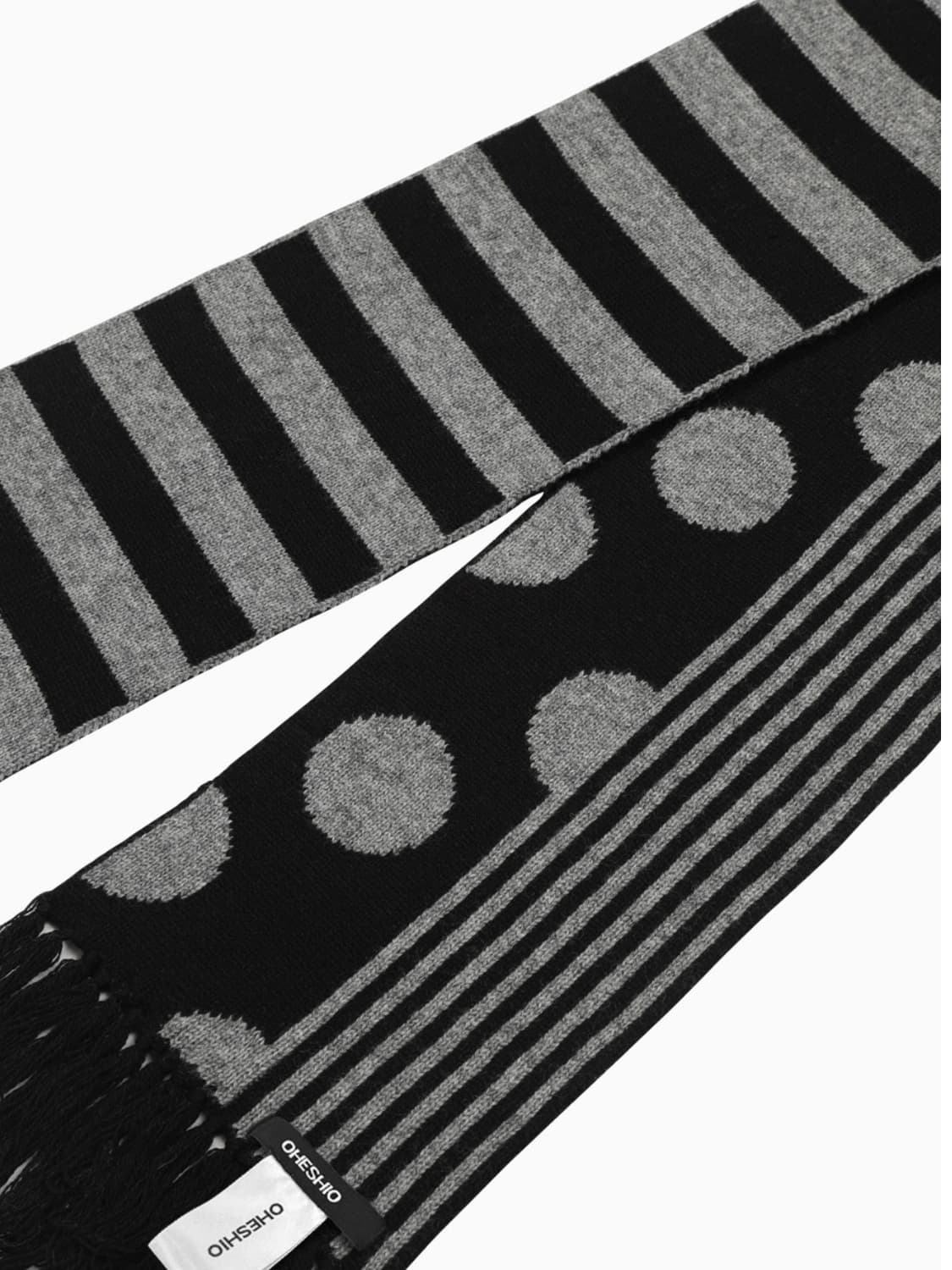 오헤시오 도트 스트라이프 머플러 차콜 상품이미지4