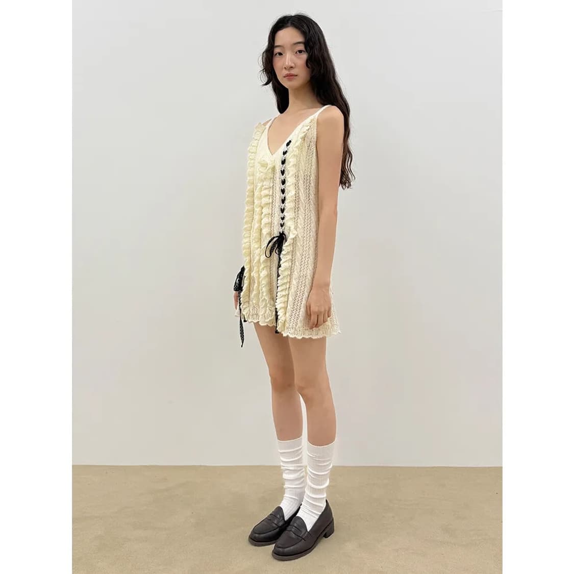 시눈 크로쉐 리본 슬리브 원피스 상품이미지1