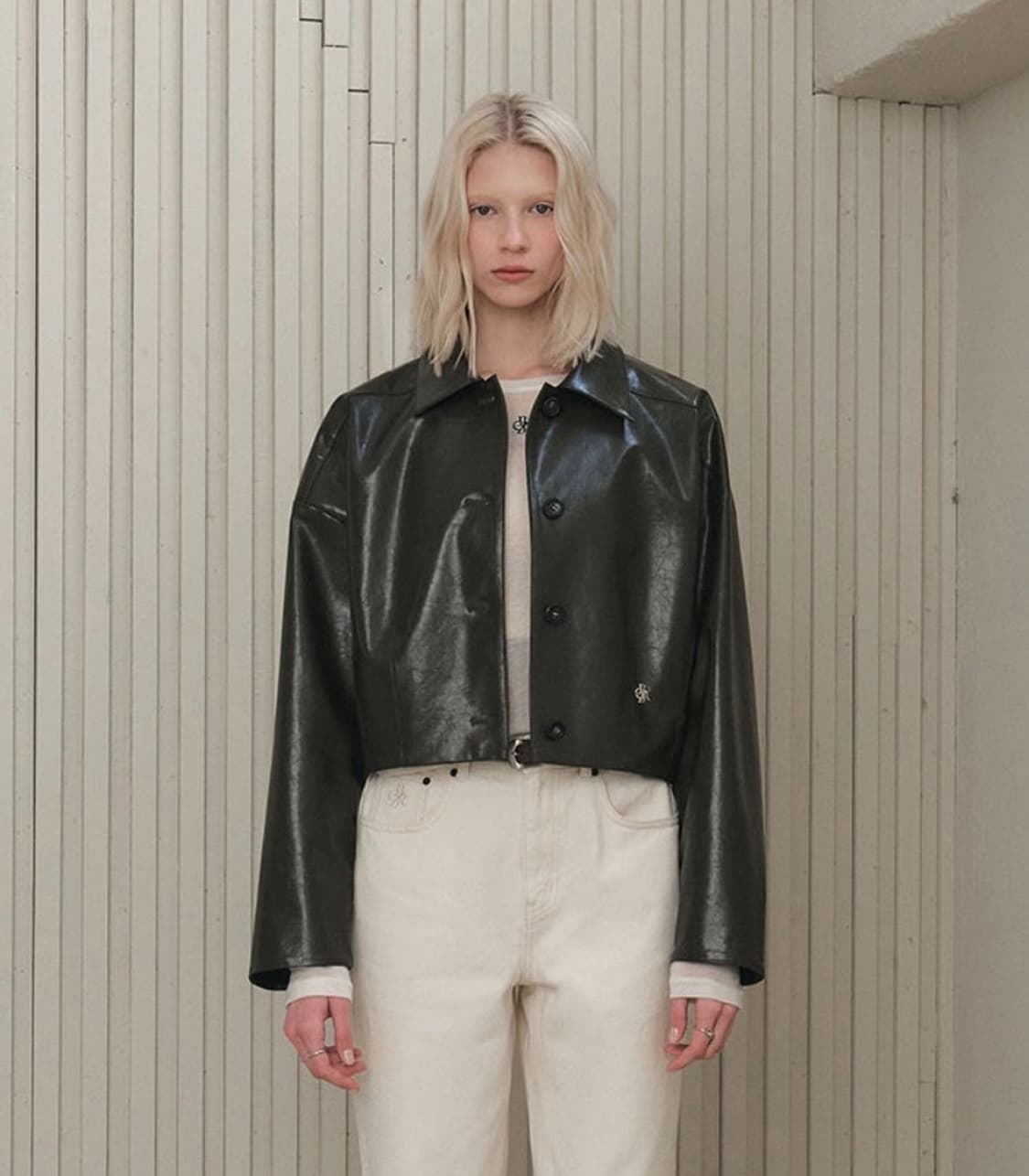 시티브리즈 비건 레더 크롭 자켓_KHAKI 상품이미지3