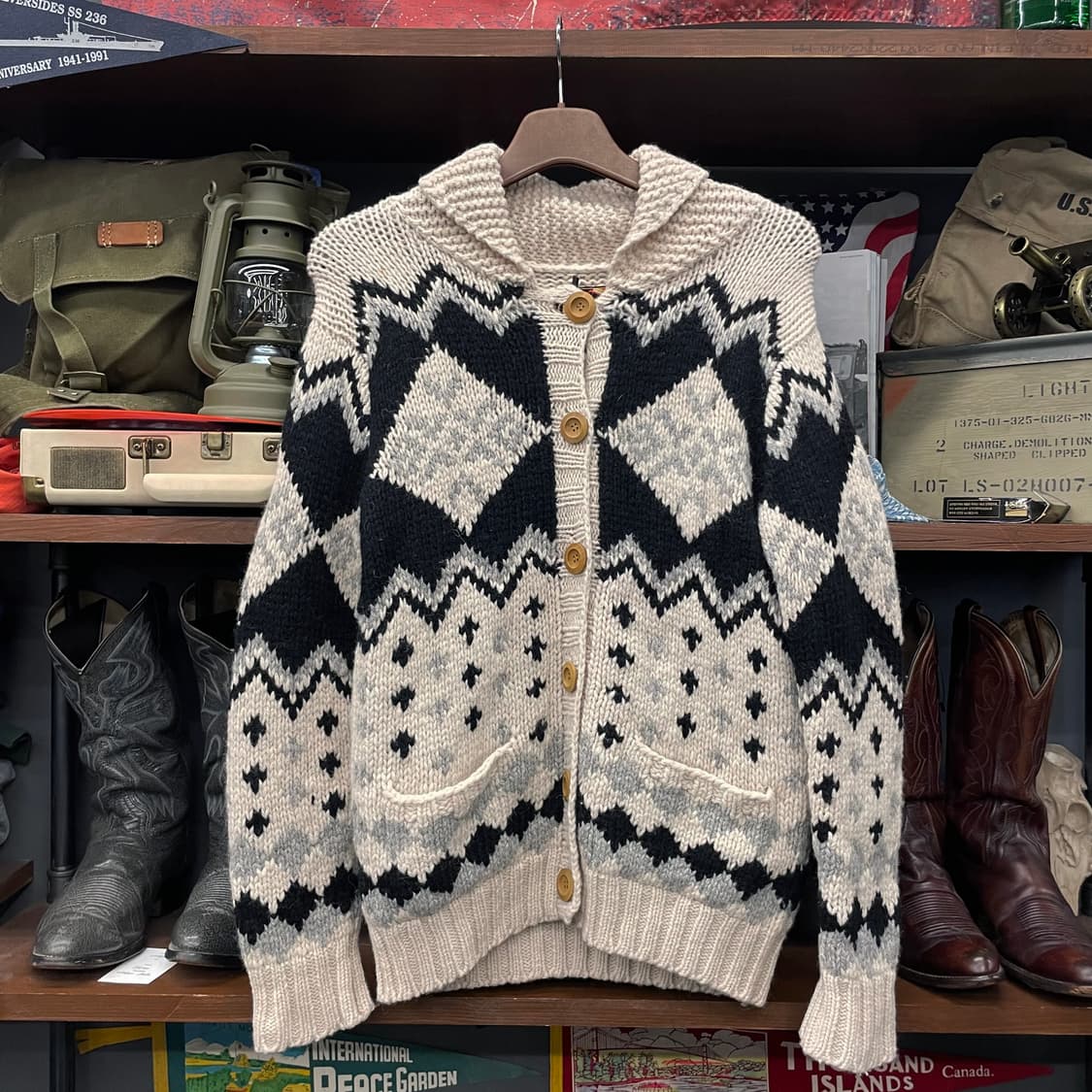 Rosebud JPN 빈티지 멀티 패턴 코위찬 가디건 니트 상품이미지1