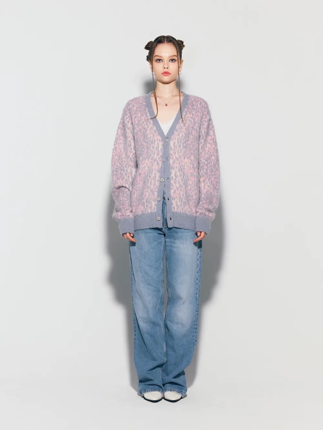 에즈이프 캘리 LEOPARD KNIT CARDIGAN PINK 상품이미지1