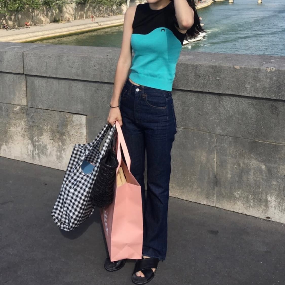 마린세르 라파예트 민트 배색 립 니트 나시 민소매 탑 M사이즈 상품이미지3