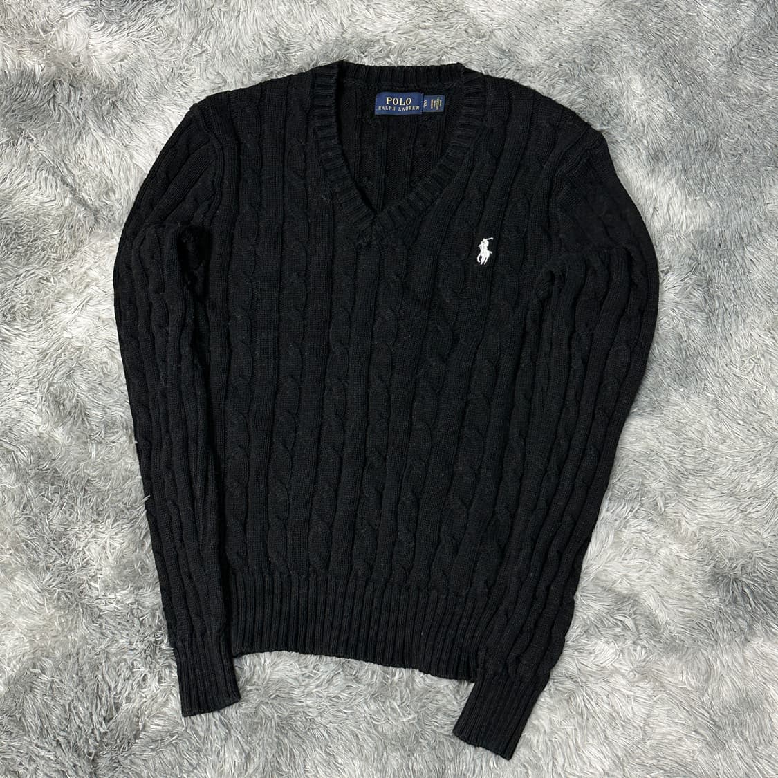 폴로랄프로렌 꽈배기 브이넥 블랙니트 s 상품이미지1