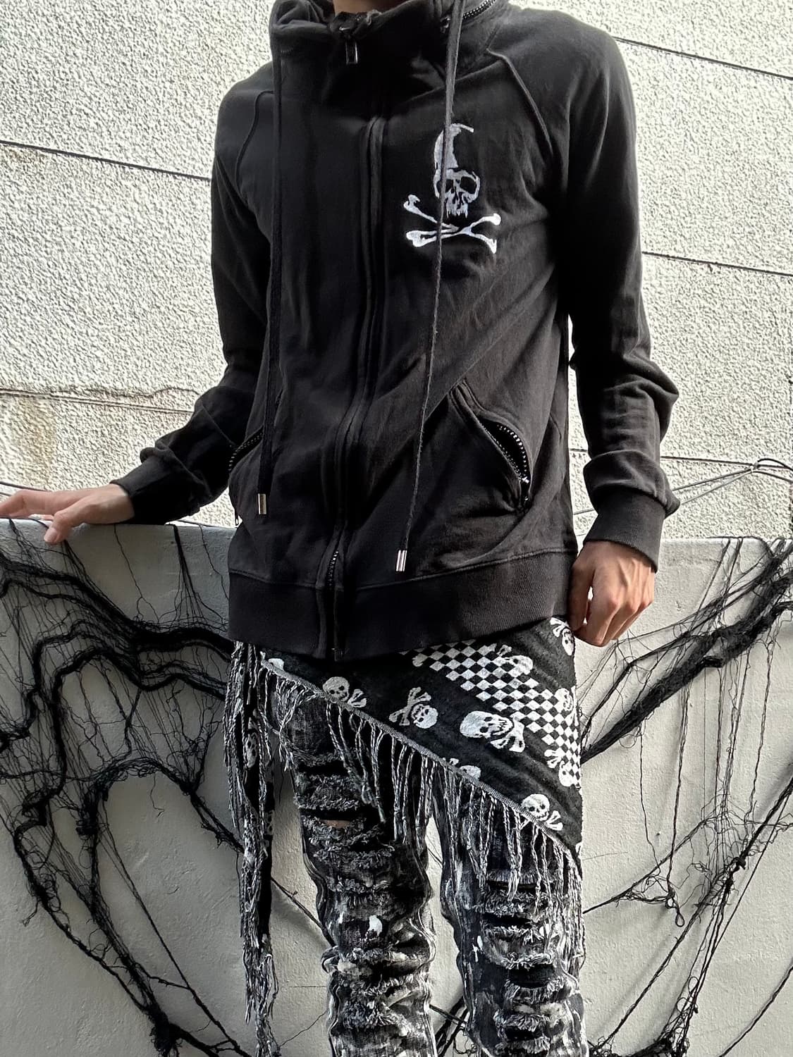 *rare* Jpn 00s ROEN 스컬 큐빅 보노넥 블랙 집업 상품이미지3