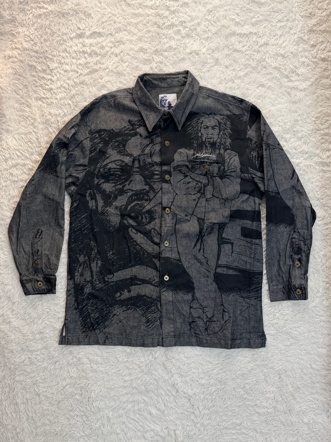 칼카니(Karl Kani) x 밥 말리 올오버 프린트 데님 셔츠 상품이미지1