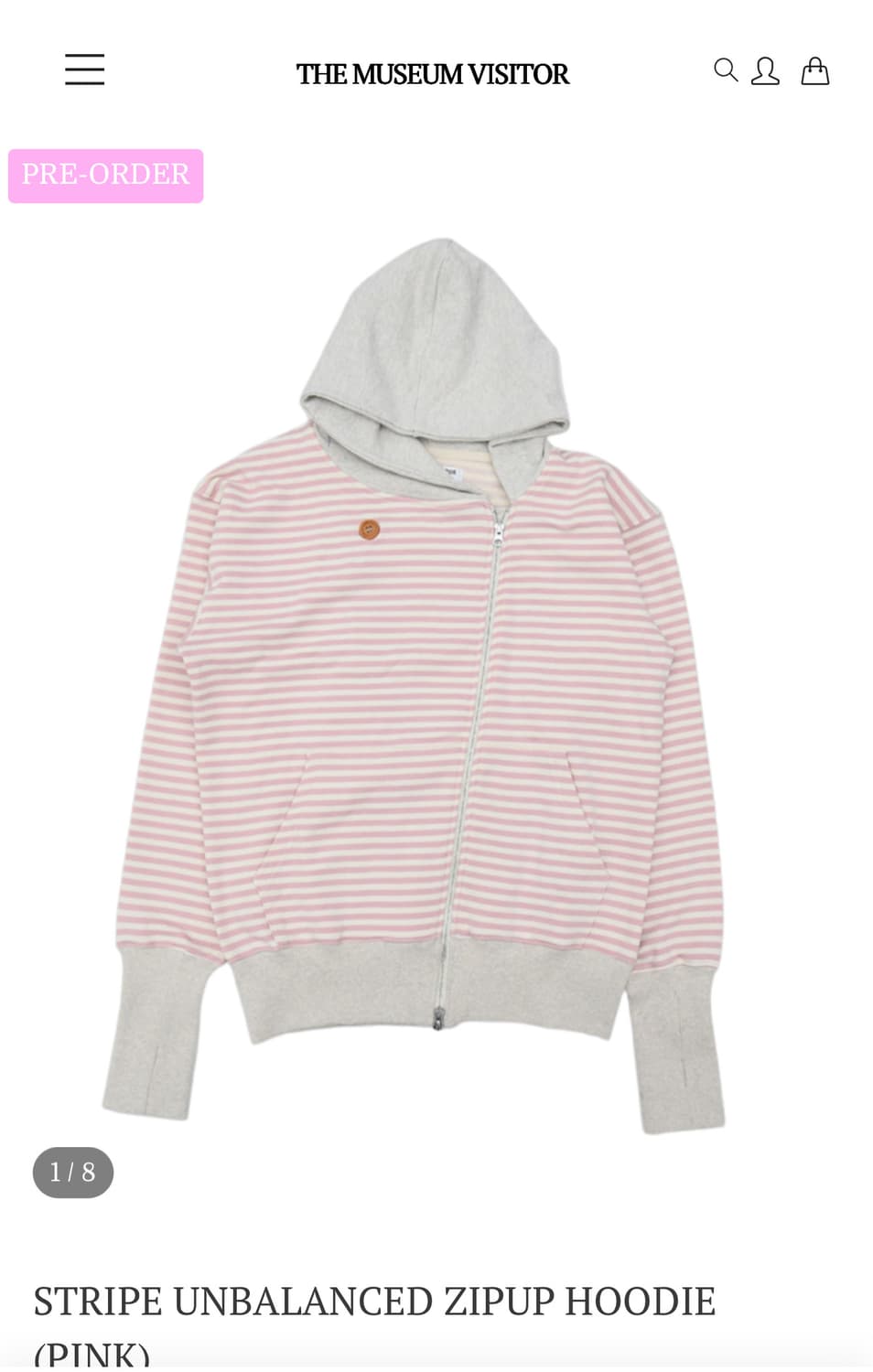 STRIPE UNBALANCED ZIPUP HOODIE (PINK) 상품이미지1