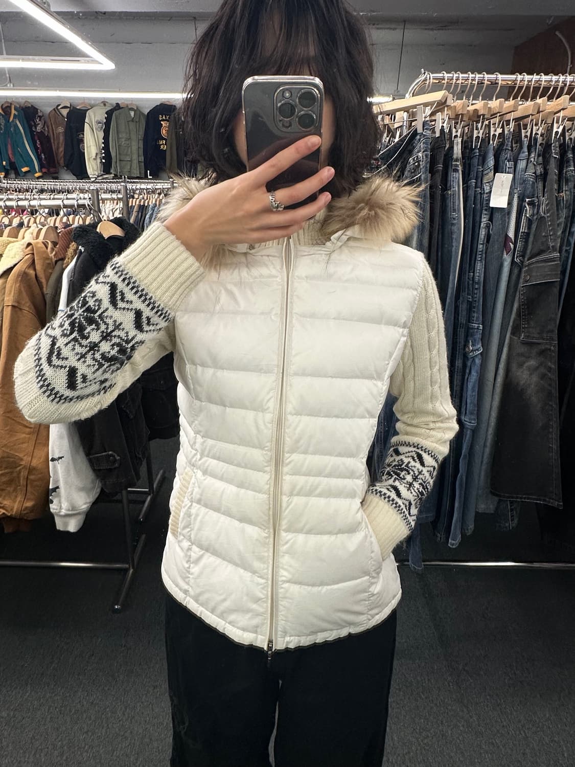 2)Japanese vintage 여성 퍼 니트 패딩 자켓 상품이미지1