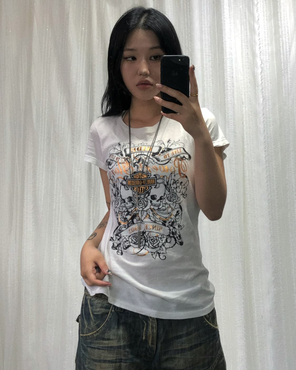 할리데이비슨 Y2K 프린팅 반팔 탑 상품이미지1