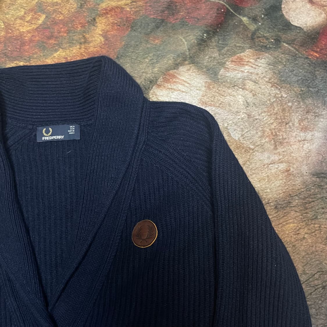 프레드페리 빈티지 스몰로고 네이비숄카라가디건 36  상품이미지2