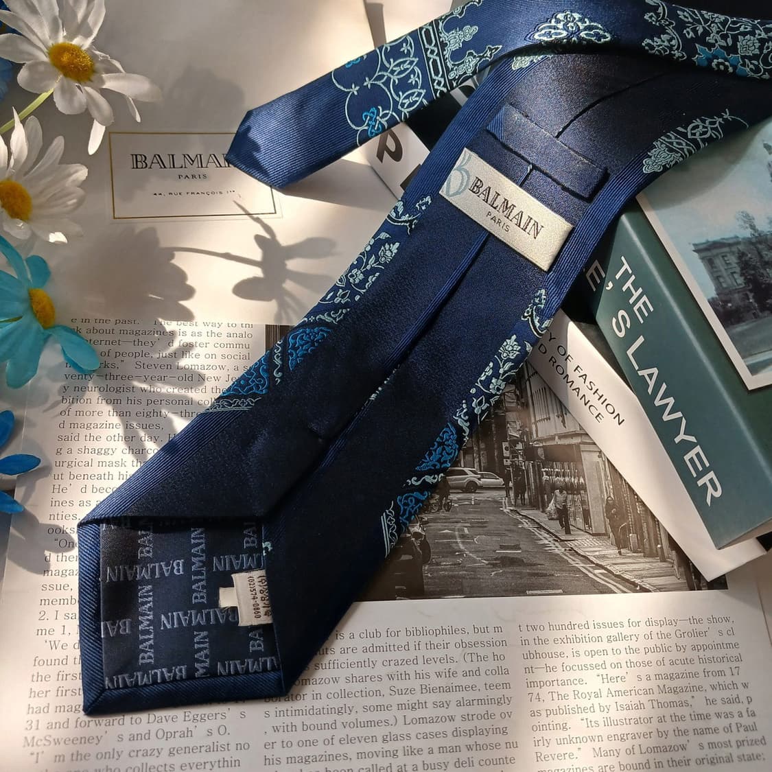 발망 네이비 페이즐리 자카드 넥타이 9.7cm A+등급 E774 상품이미지4