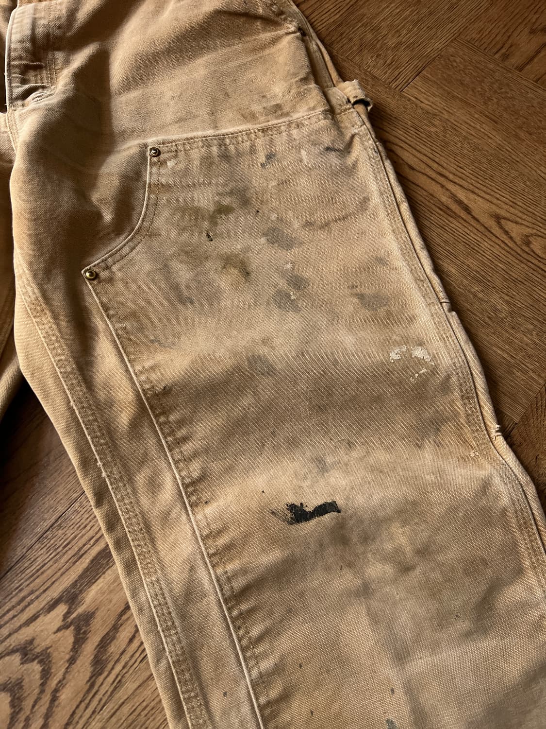[36]칼하트 Made in USA 더티 페이딩 브라운 더블니 워크 팬츠 상품이미지5