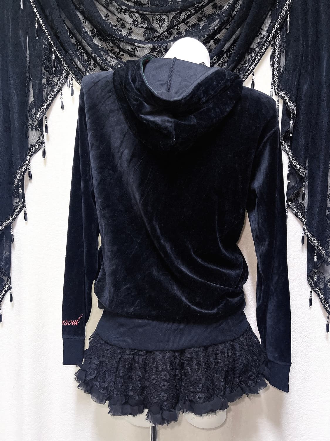 y2k 와투케 고스펑크 벨벳 레터링 후드집업 갸루 핀터 00s 일본빈티지 상품이미지7