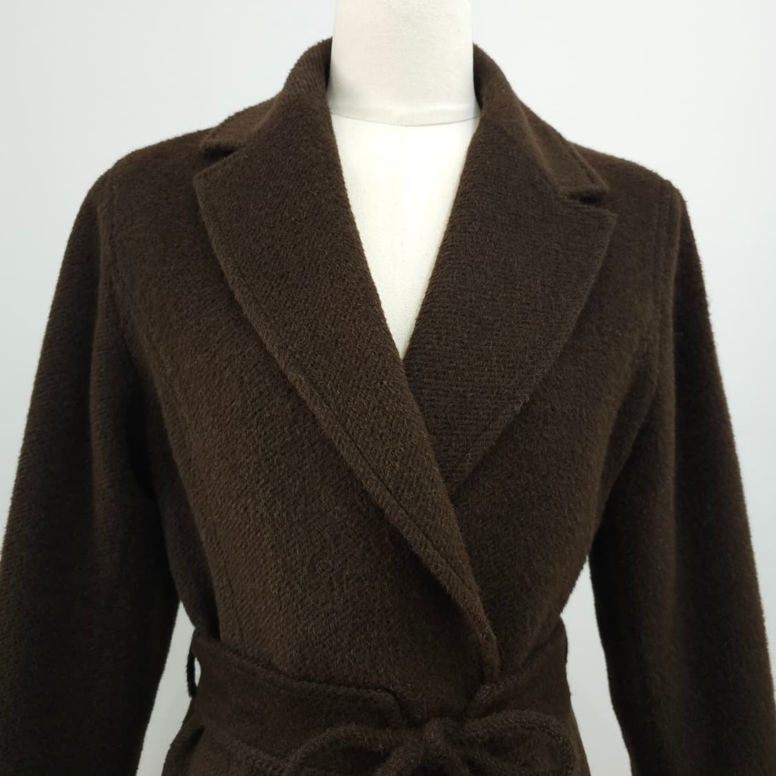 HIROKO KOSHINO 브라운 알파카 모헤어 숄카라 벨트 코트 상품이미지3