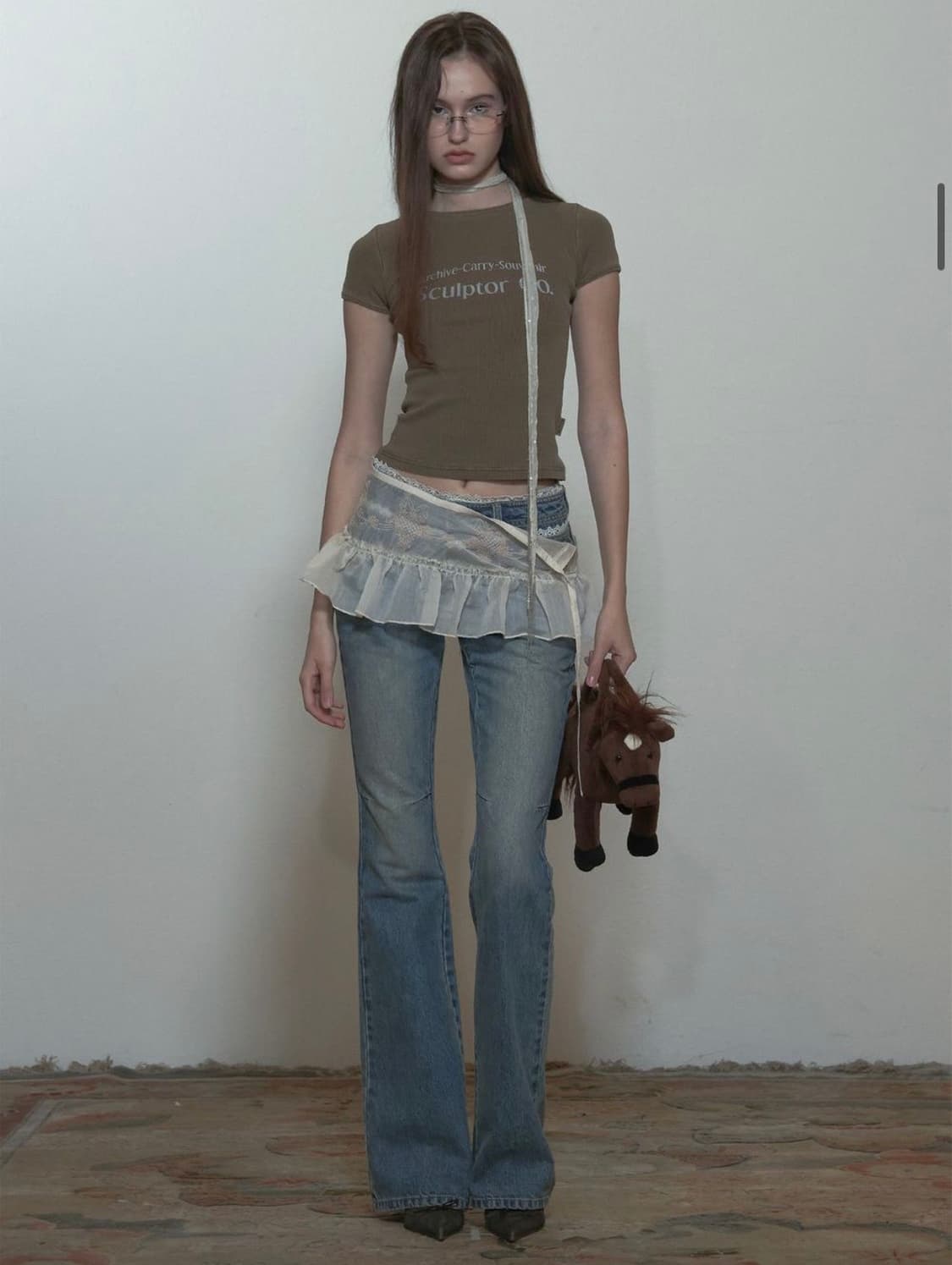 스컬프터 피카부 마이크로 쉬어 스커트 로우 아이보리 M 상품이미지2