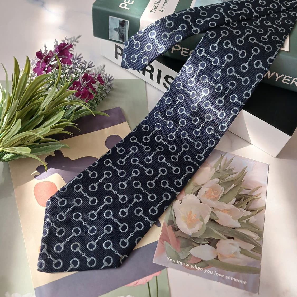 란셀 실크 네이비 체인 패턴 넥타이 9.6cm A등급 E719
 상품이미지4