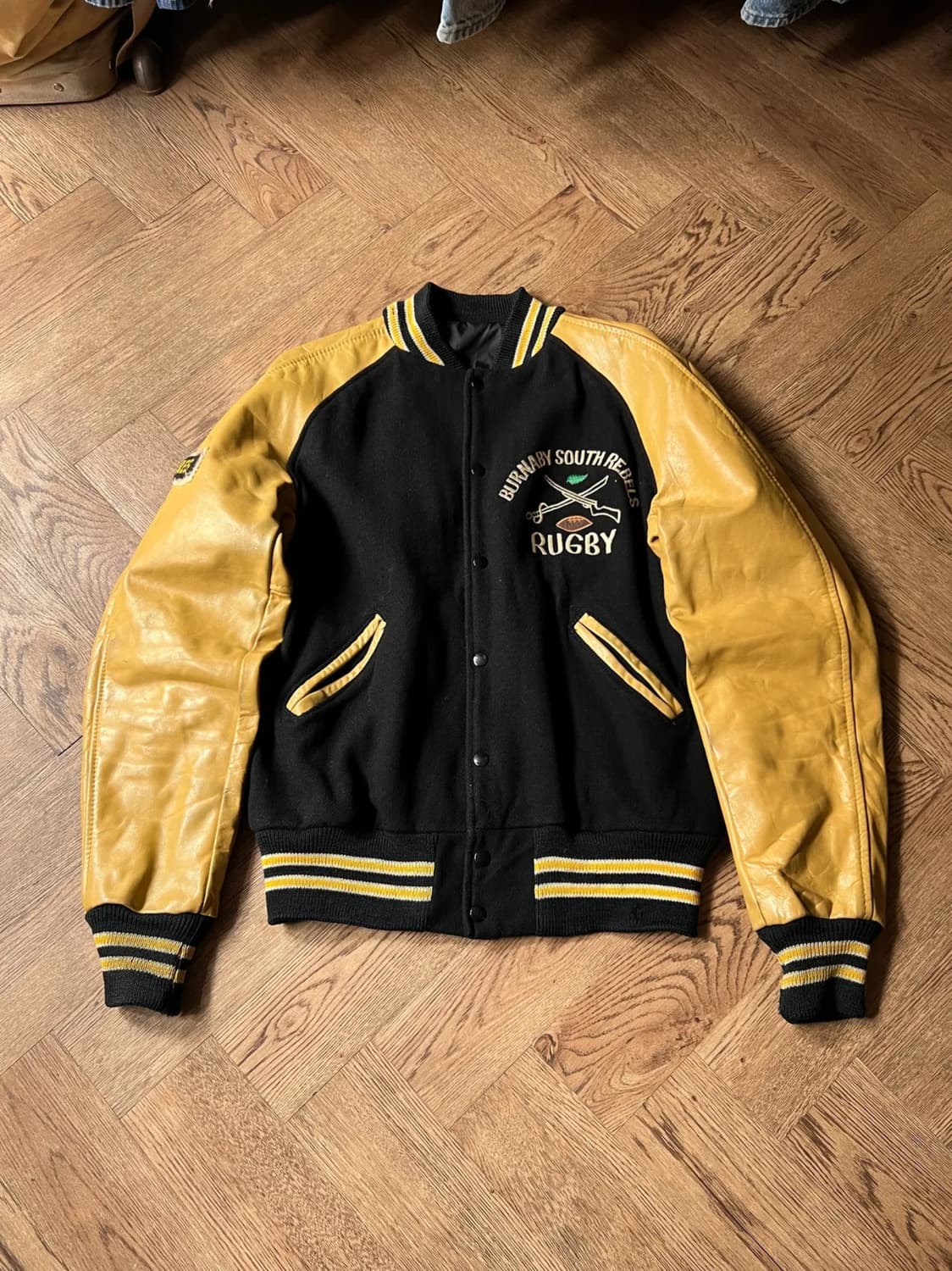 [L]90's USA 빈티지 울 레더 RUGBY 바시티 자켓 상품이미지1