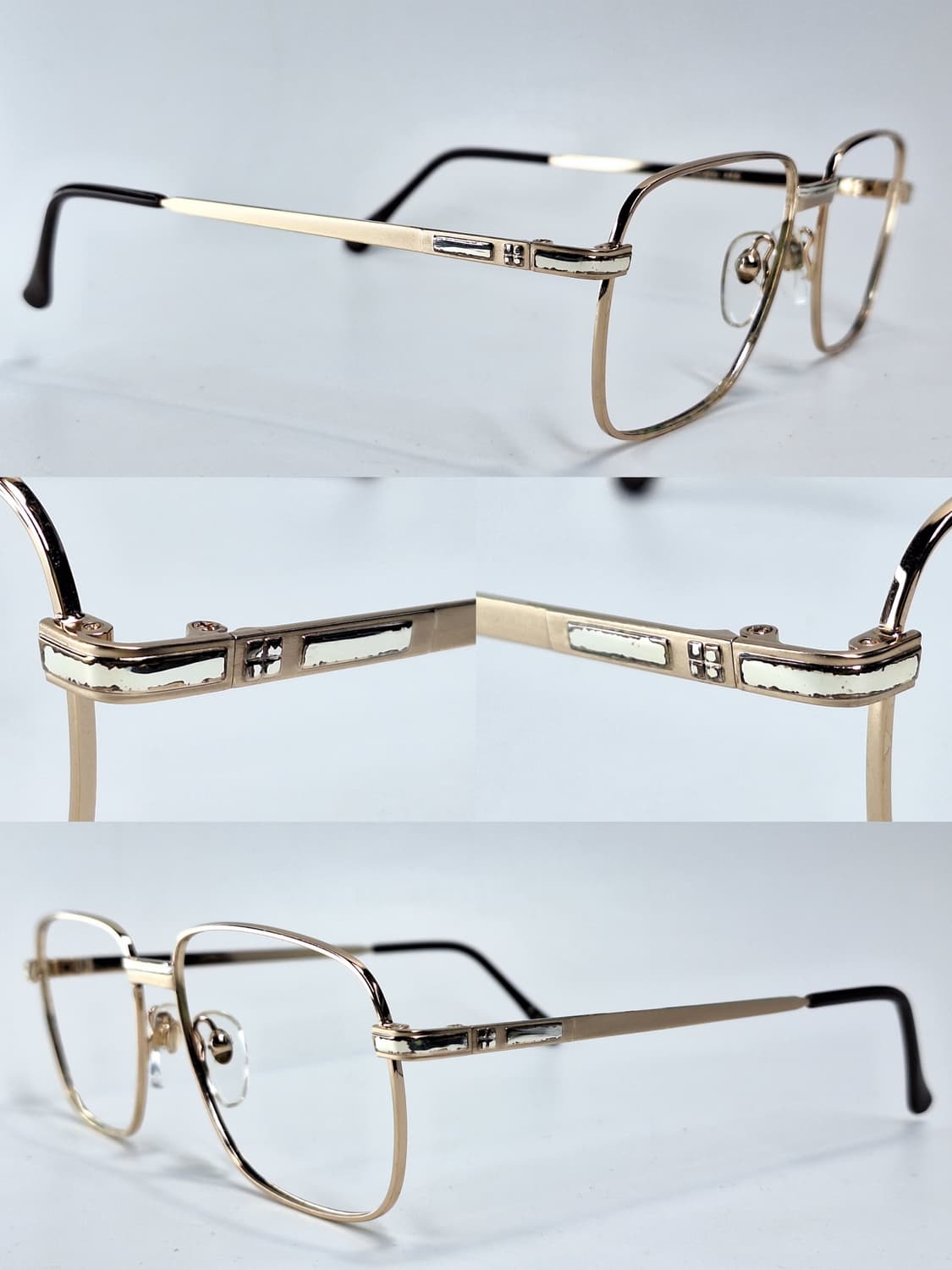 90s 일본 빈티지/골드 오너먼트 힌지 장식 남성용 안경테 56mm 상품이미지4