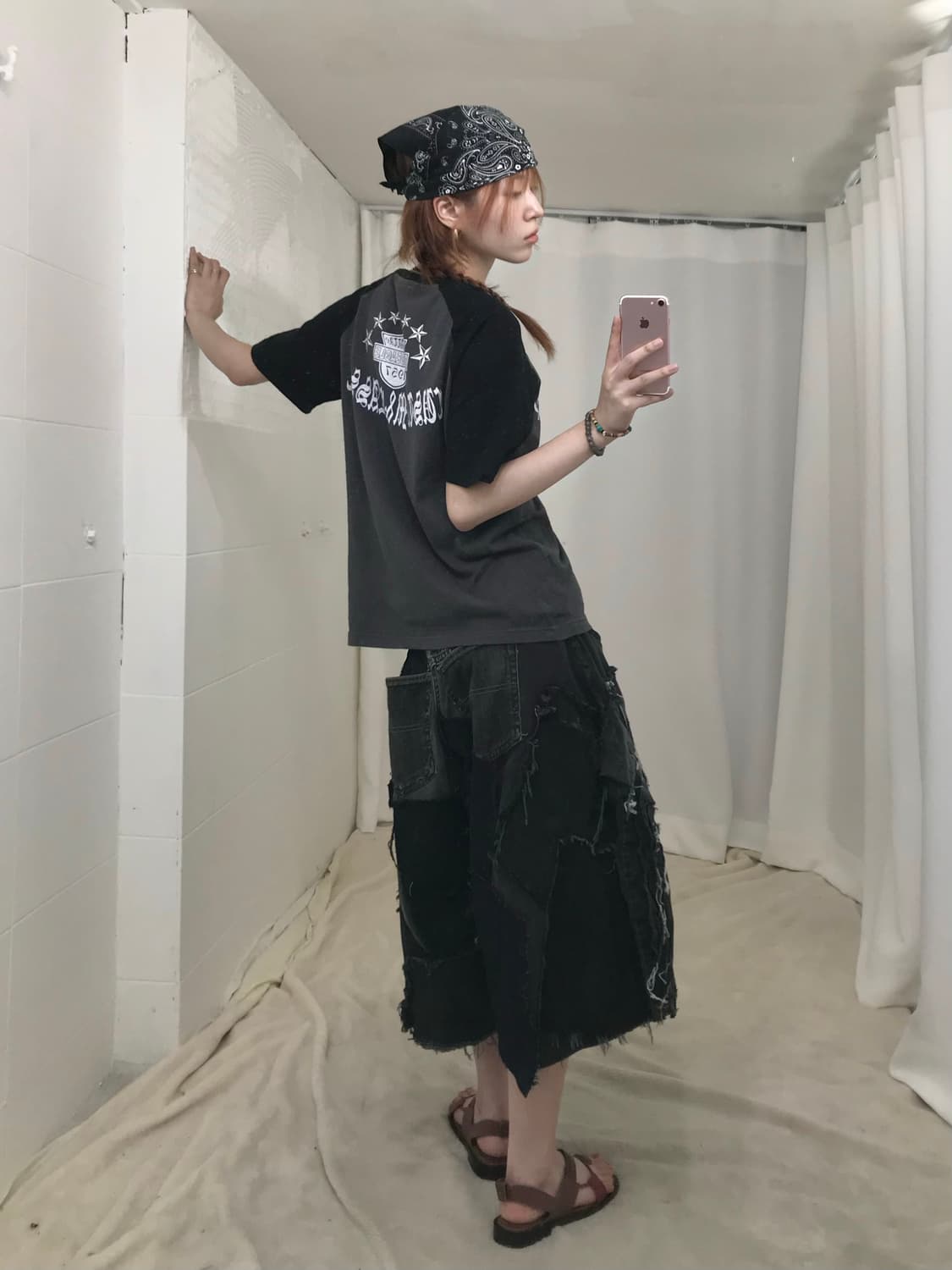 🏴‍☠️ 리메이크 커스텀 흑청 데님 팬츠, 펑크 나그랑 코디 세트 상품이미지3