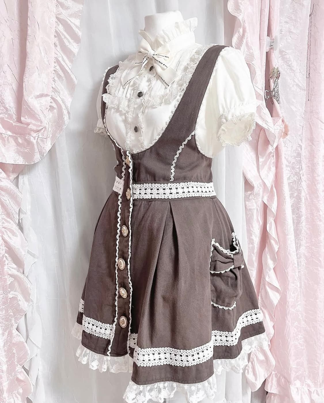 리즈리사 초코리본 서스펜더 원피스+로걀 블라우스 갸루 오네 히메 달천  상품이미지2