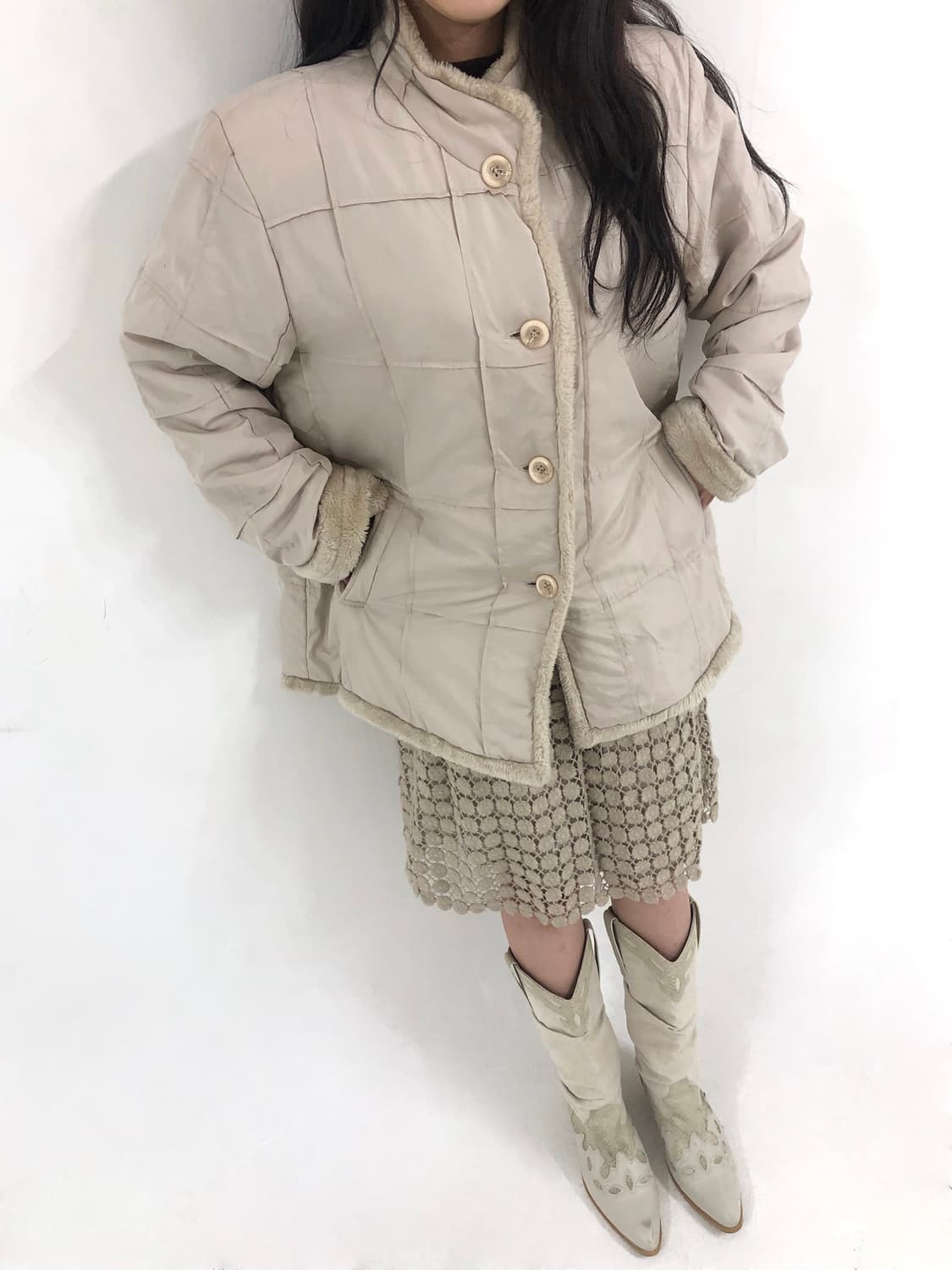 Ivory Quilted Fur Jacket 상품이미지1