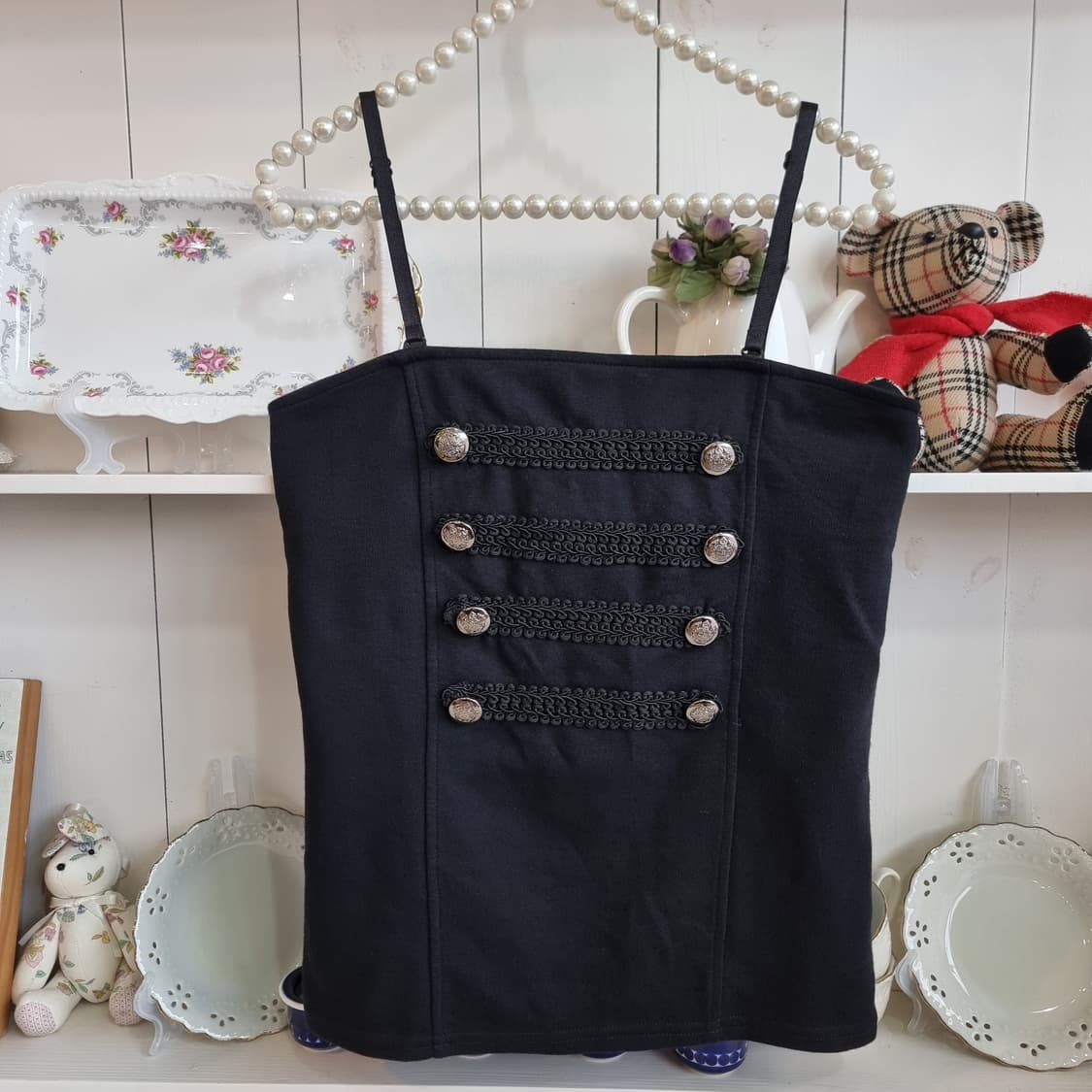 블랙 밀리터리 버튼 캐미솔 탑 상품이미지1