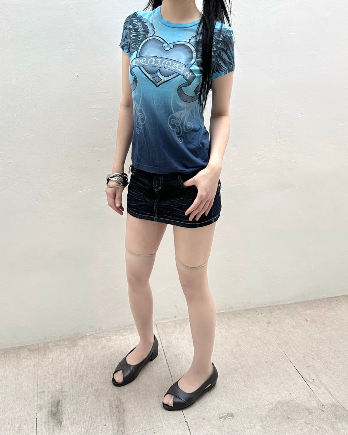 Fade blue y2k printing short sleeve 상품이미지1