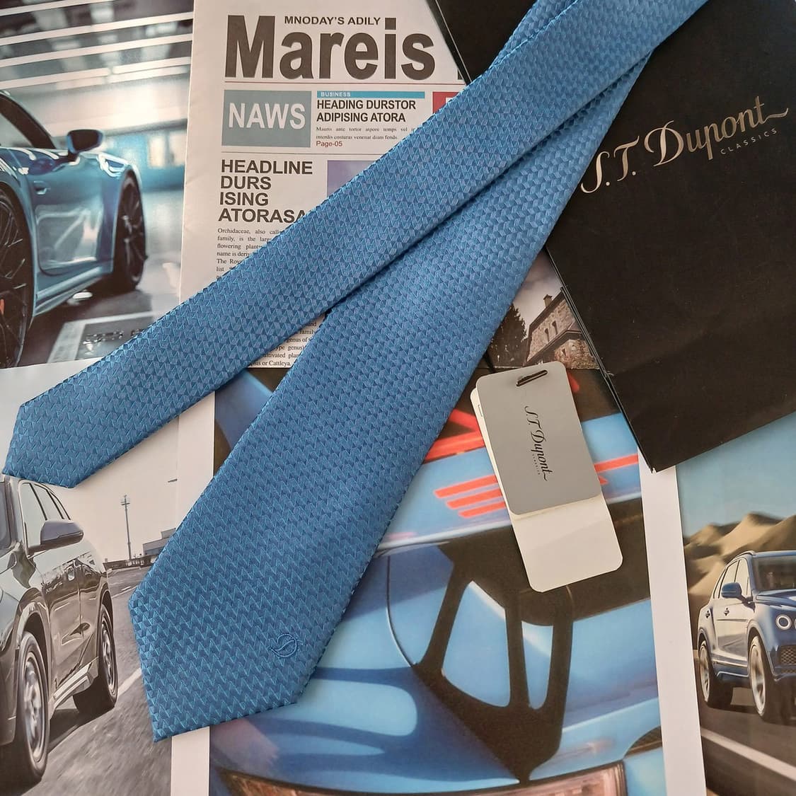 듀퐁 실크 스카이블루 자카드 로고 넥타이 8cm 새상품 A19036
 상품이미지3