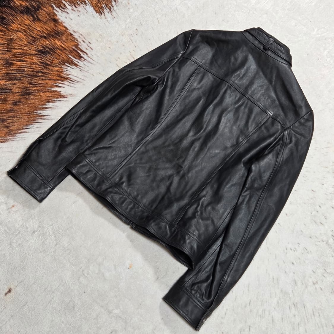 리얼레더 넥버클 블랙 양가죽 자켓 상품이미지4