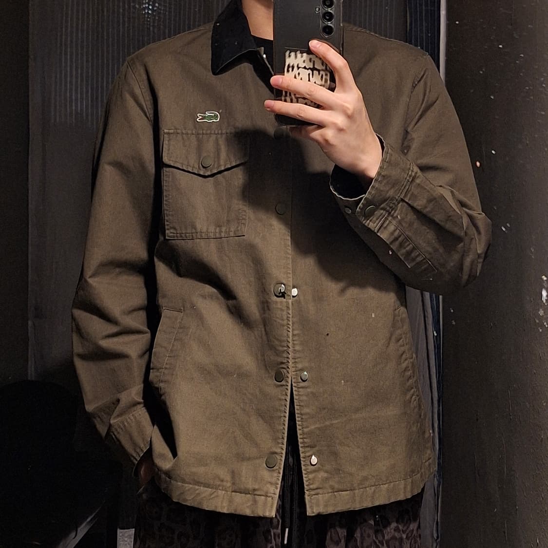 라코스테 카키 체스트포켓 로고패치 아메카지 코튼 초어자켓 캐주얼자켓 상품이미지1