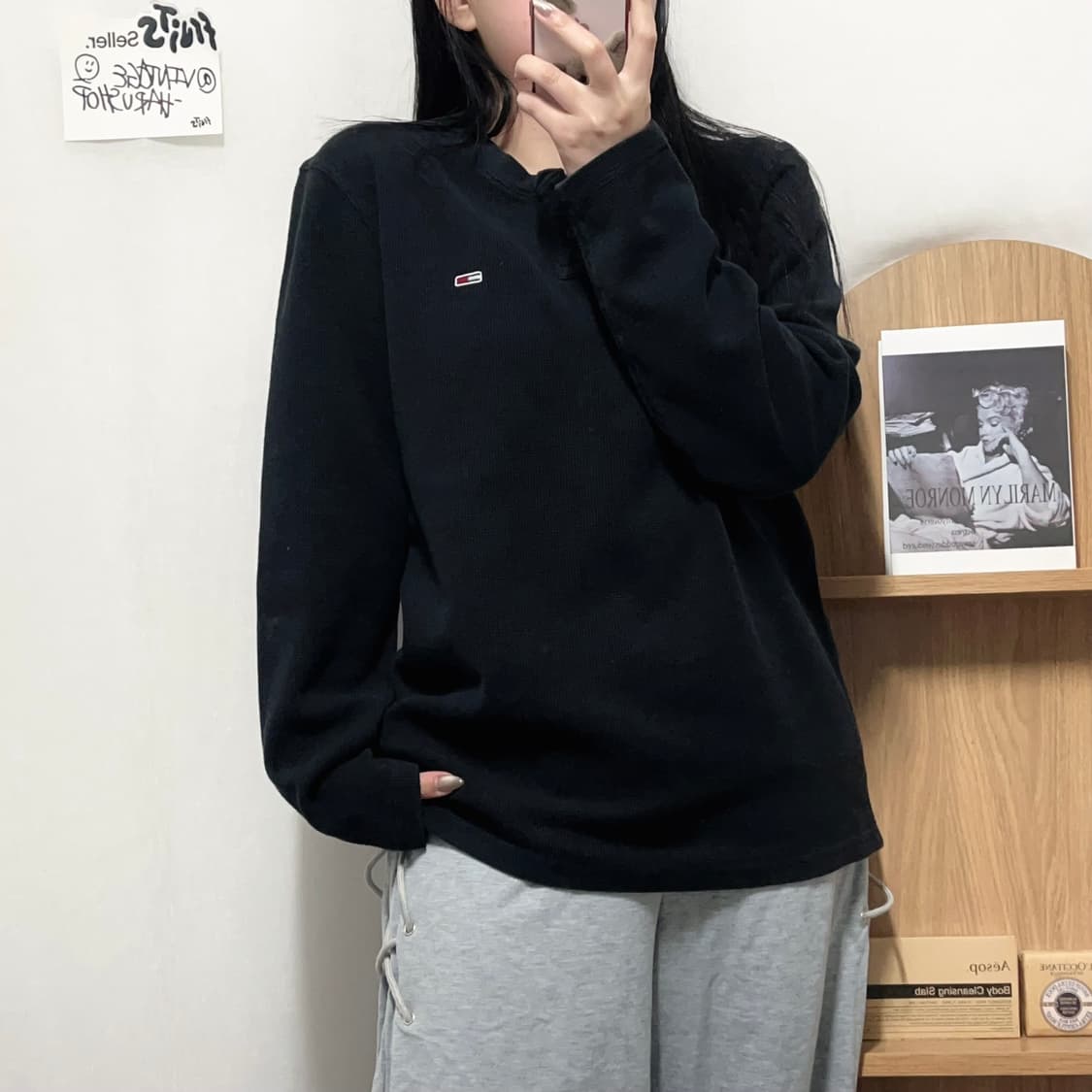 [정품] 타미 블랙 와플 헨리넥 긴팔티 [ XL ] 상품이미지1