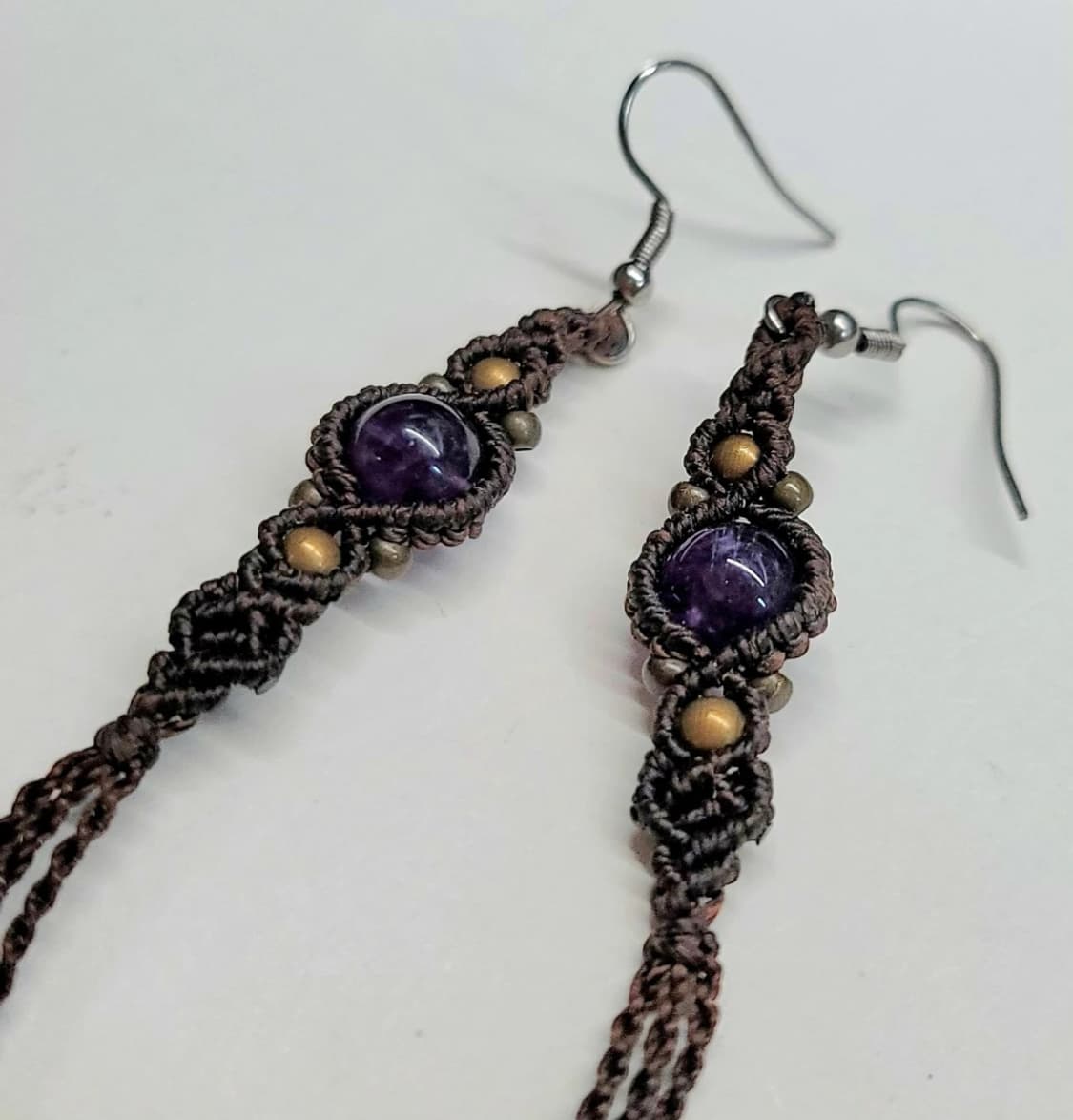 천연 원석 귀걸이 자수정 마크라메 태슬 블랙 퍼플 상품이미지2