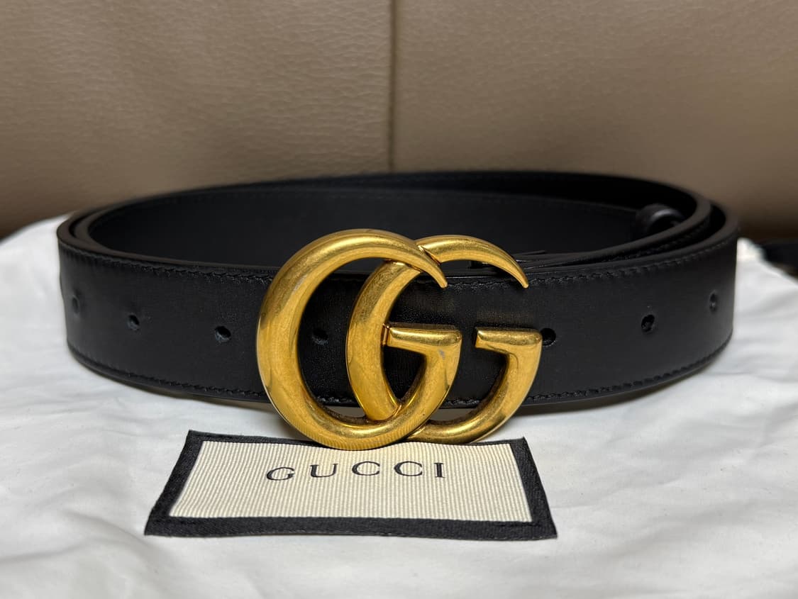 [100/40] 구찌 GG 마몽 레더 벨트 금장 상품이미지1