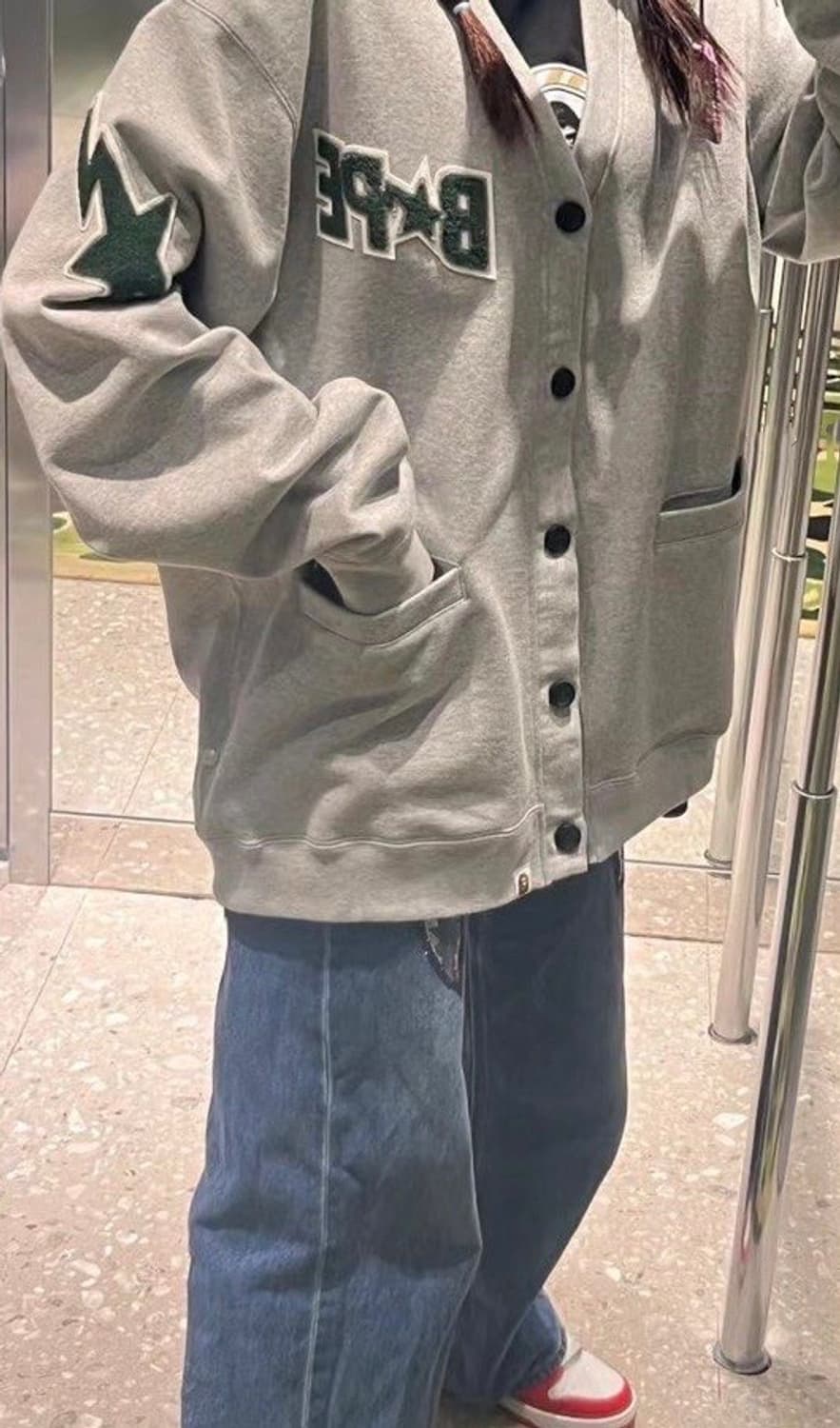3XL - 베이프 베이프스타 오버핏 스웨트 가디건 그레이 상품이미지6