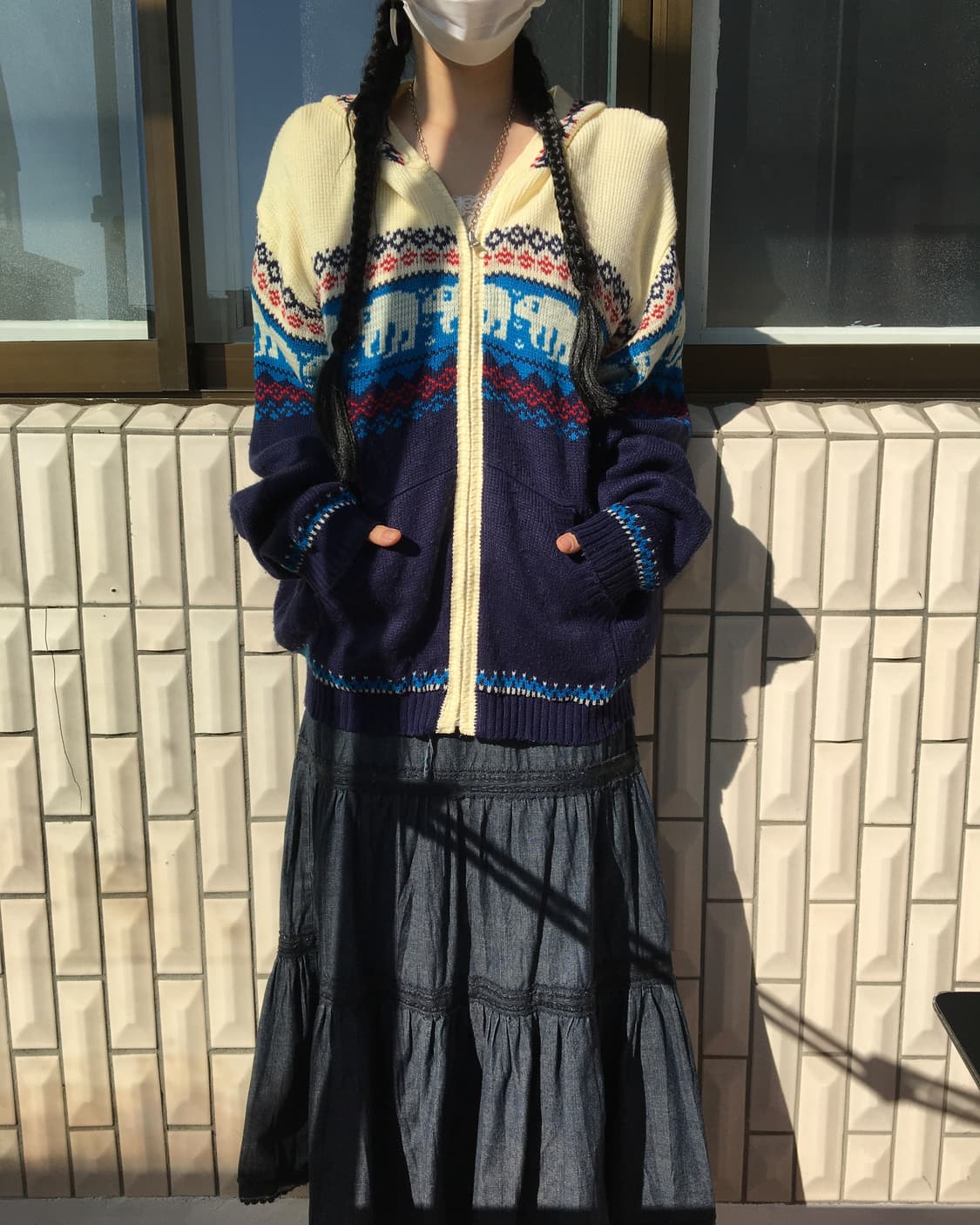 Bear pattern knit hood zip up 상품이미지8