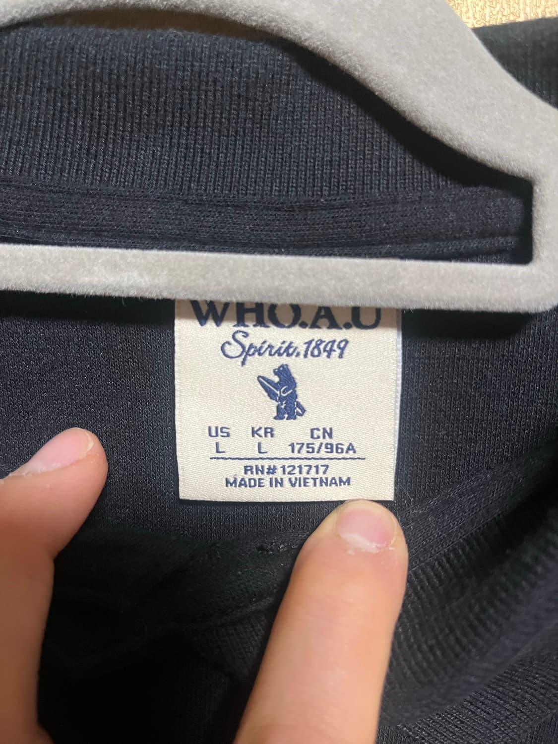 후아유 곰 자수 반팔 카라티 블랙 L 상품이미지4