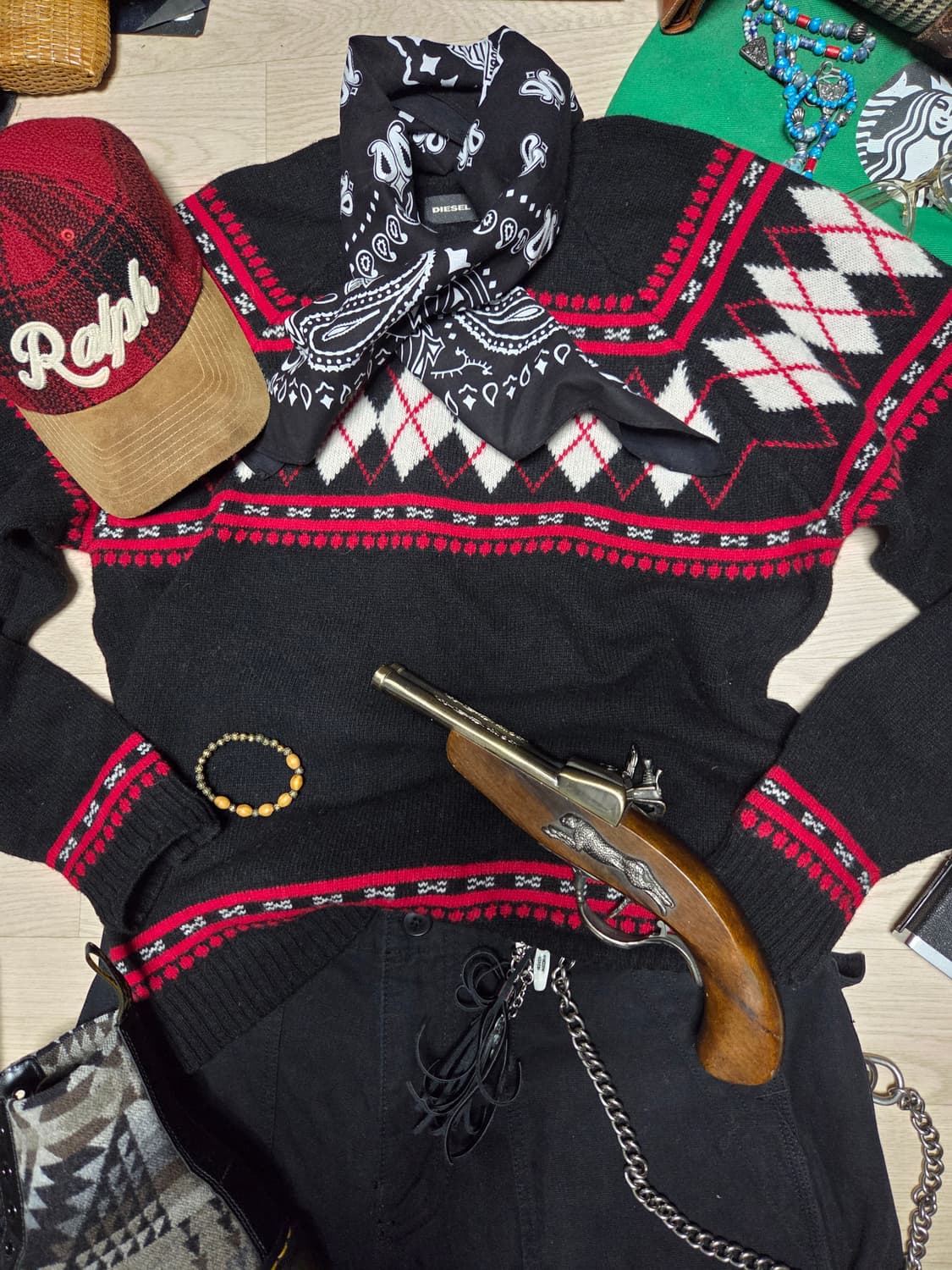 DIESEL 디젤 아가일 니트 스웨터 에스닉 웨스턴  상품이미지6